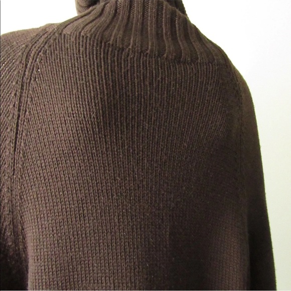 THEORY JULIET CHUNKY KNIT CHOCOLATE BROWN TURTLENECK PONCHO S EUC MINOR PILLING - Picture 3 of 8